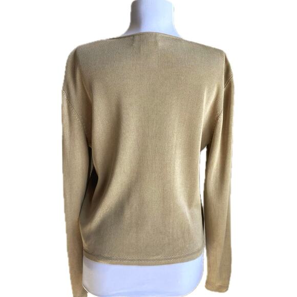 LAUREN RALPH LAUREN 100% Silk Ribbed Knit Cardigan Size L Old Money Quiet Luxury - Picture 5 of 11